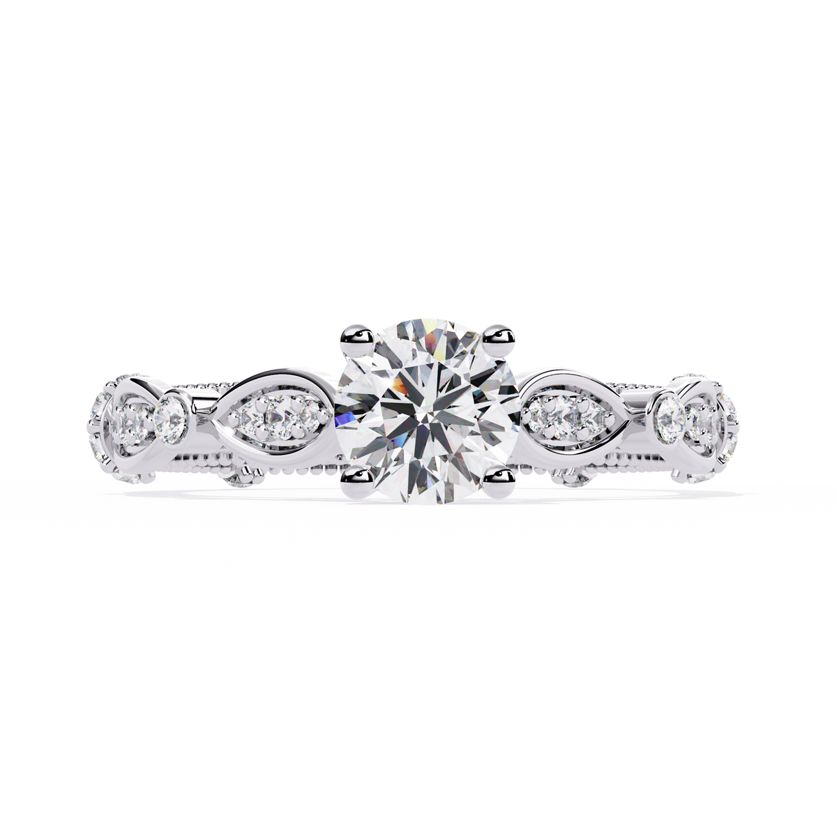 Reverra 14K Round Diamond Vintage Marquise Engagement Ring, CTTW-0.84