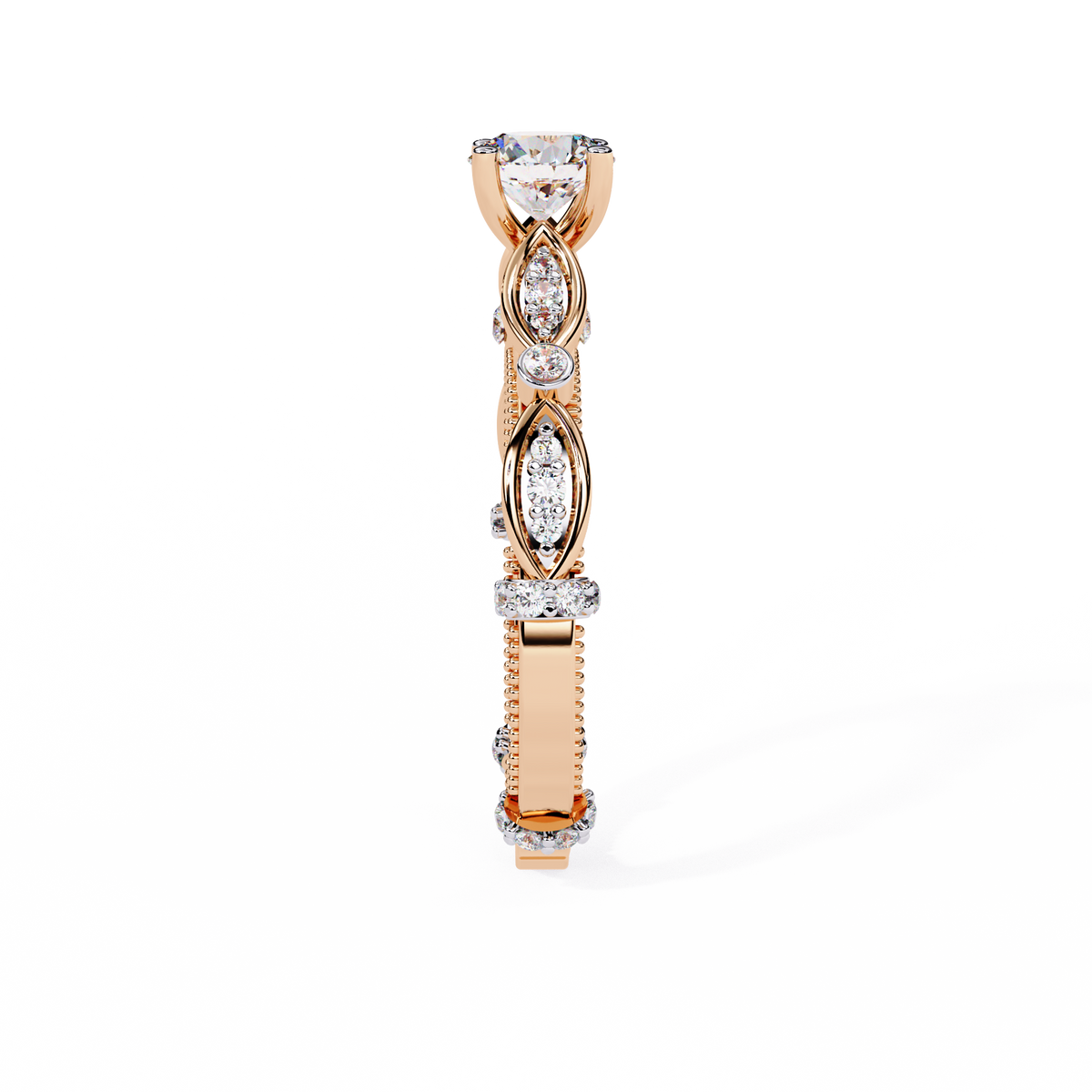 Reverra 14K Round Diamond Vintage Marquise Engagement Ring, CTTW-0.84