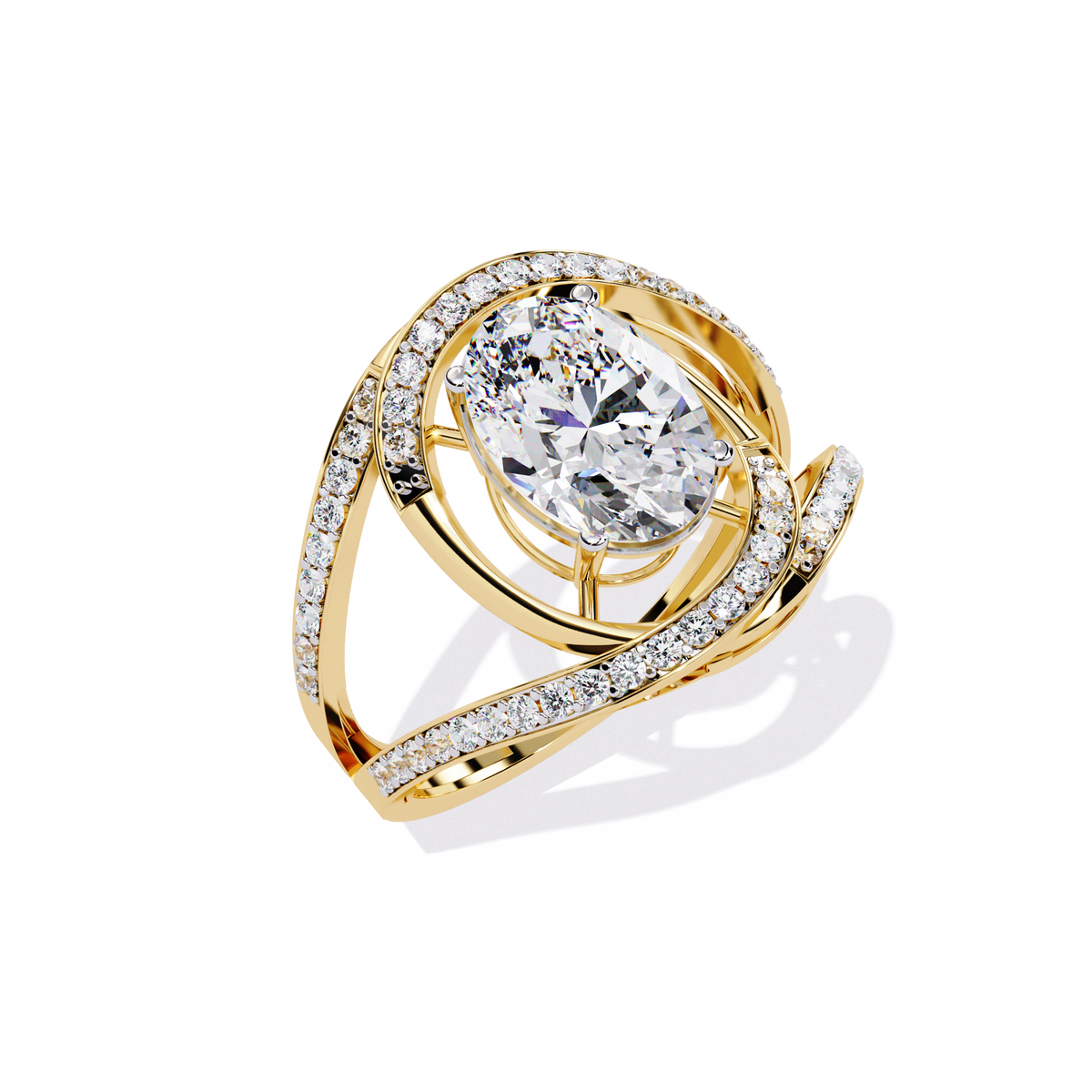 Reverra 14K Gold Oval & Round Lab Grown Diamond Split Shank Halo Engagement Ring for Women, CTTW-7.78