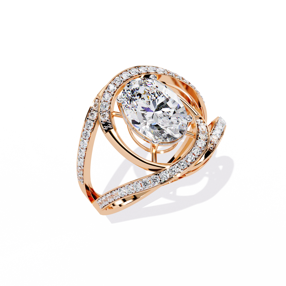 Reverra 14K Oval Diamond Split Shank Halo Ring, CTTW-7.78