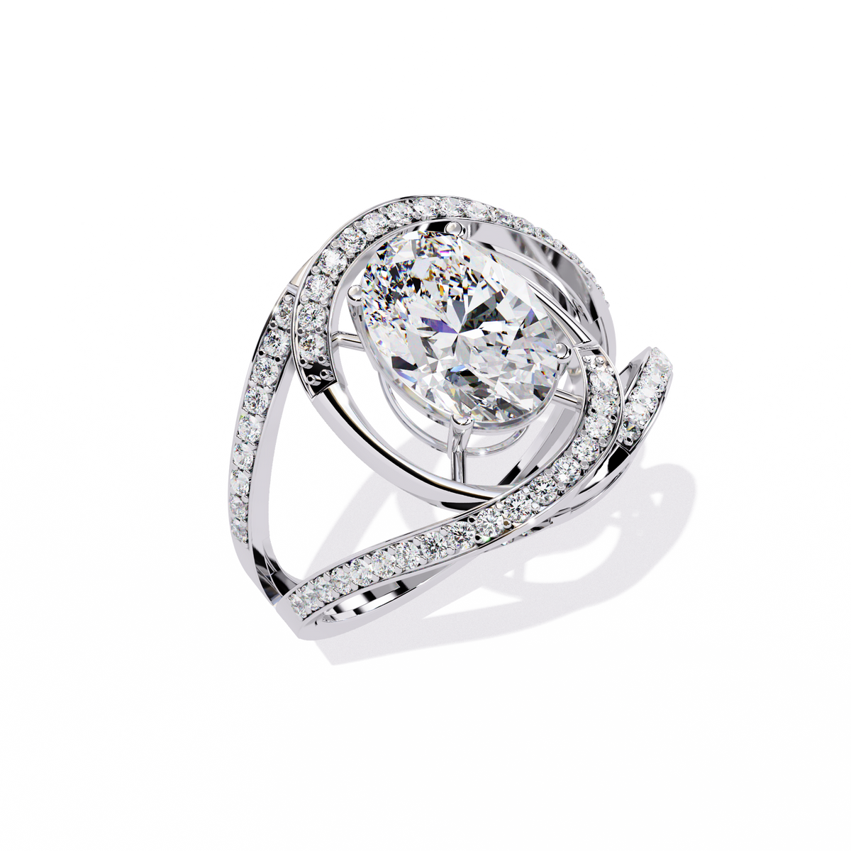 Reverra 14K Oval Diamond Split Shank Halo Ring, CTTW-7.78