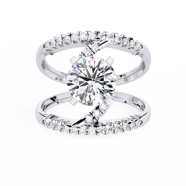 Reverra 14K Gold Round Lab Grown Diamond Double Band Spiral Engagement Ring for Women, CTTW-2.38