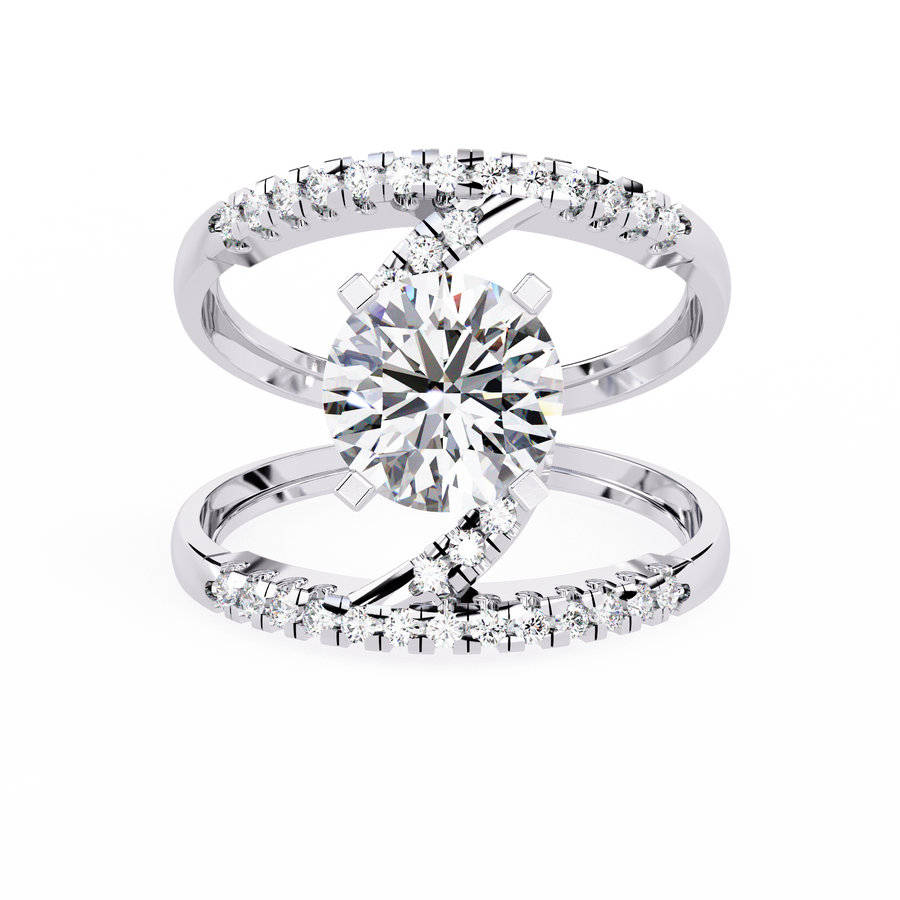 Reverra 14K Gold Round Lab Grown Diamond Double Band Spiral Engagement Ring for Women, CTTW-2.38