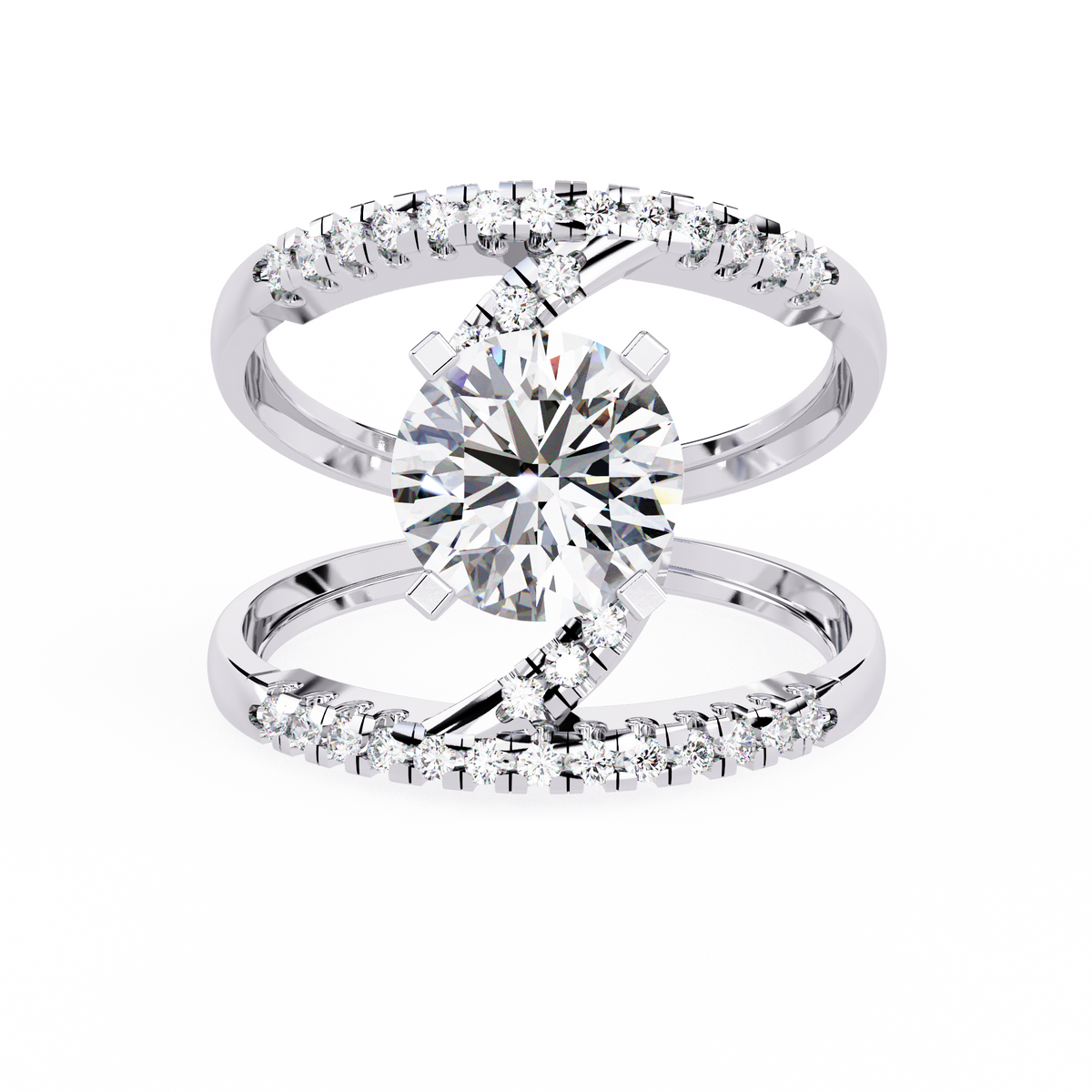 Reverra 14K Round Diamond Double Band Spiral Ring, CTTW-2.38