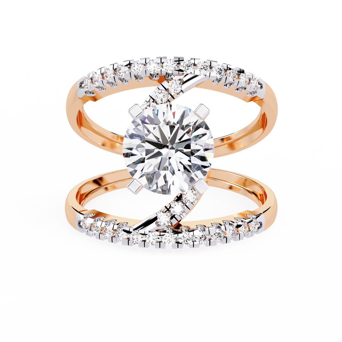 Reverra 14K Round Diamond Double Band Spiral Ring, CTTW-2.38