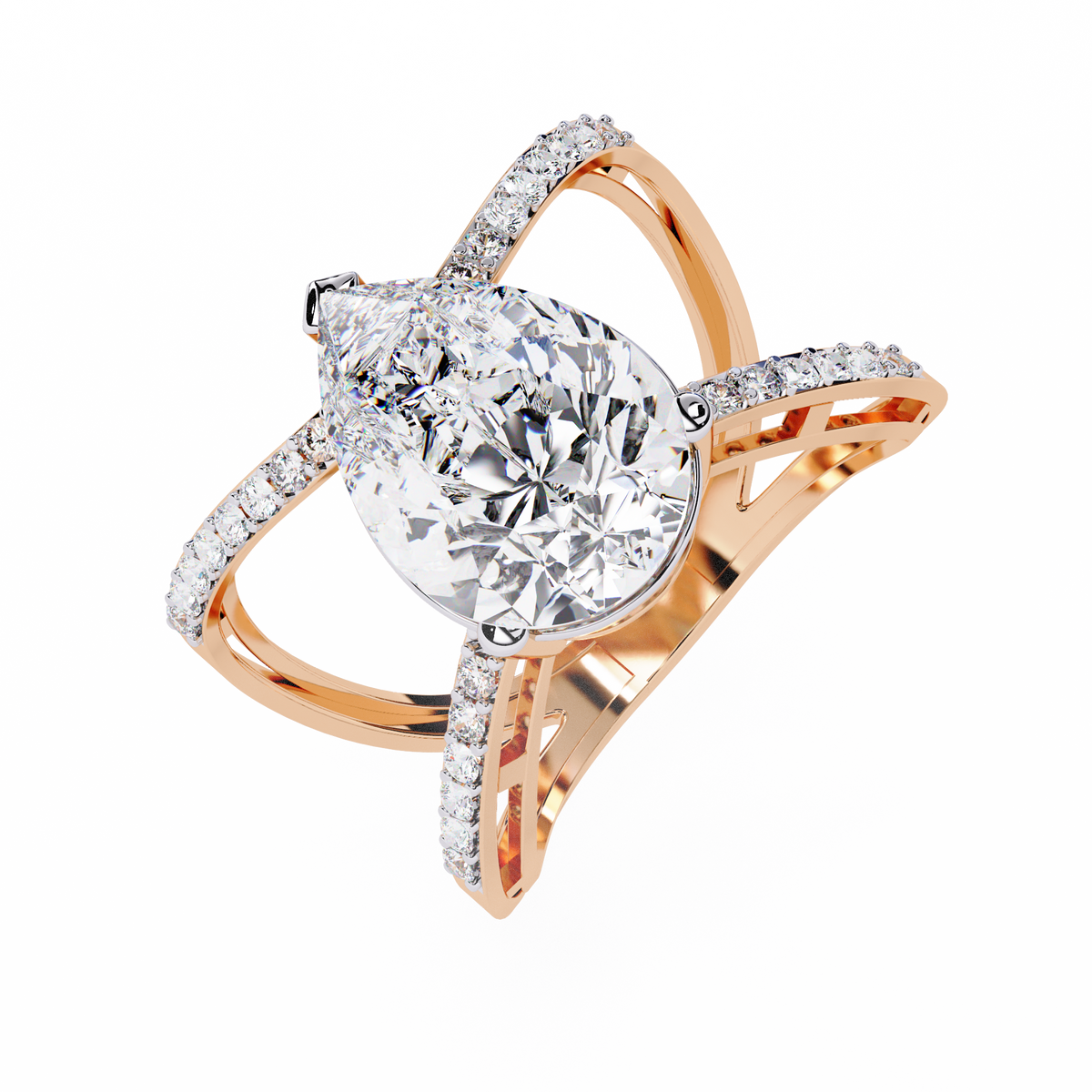 Reverra 14K Pear Diamond Criss Cross Engagement Ring, CTTW-4.62