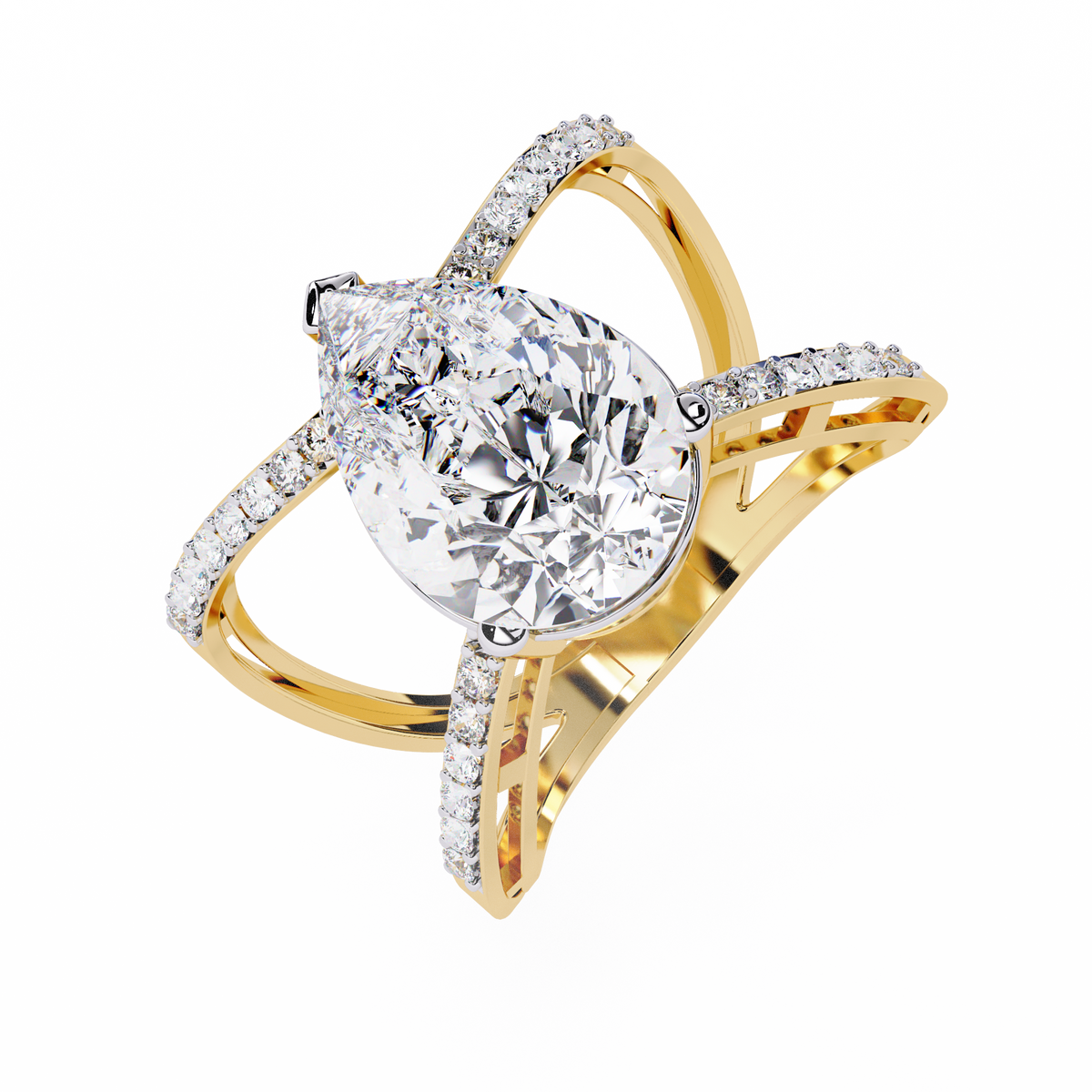 Reverra 14K Pear Diamond Criss Cross Engagement Ring, CTTW-4.62
