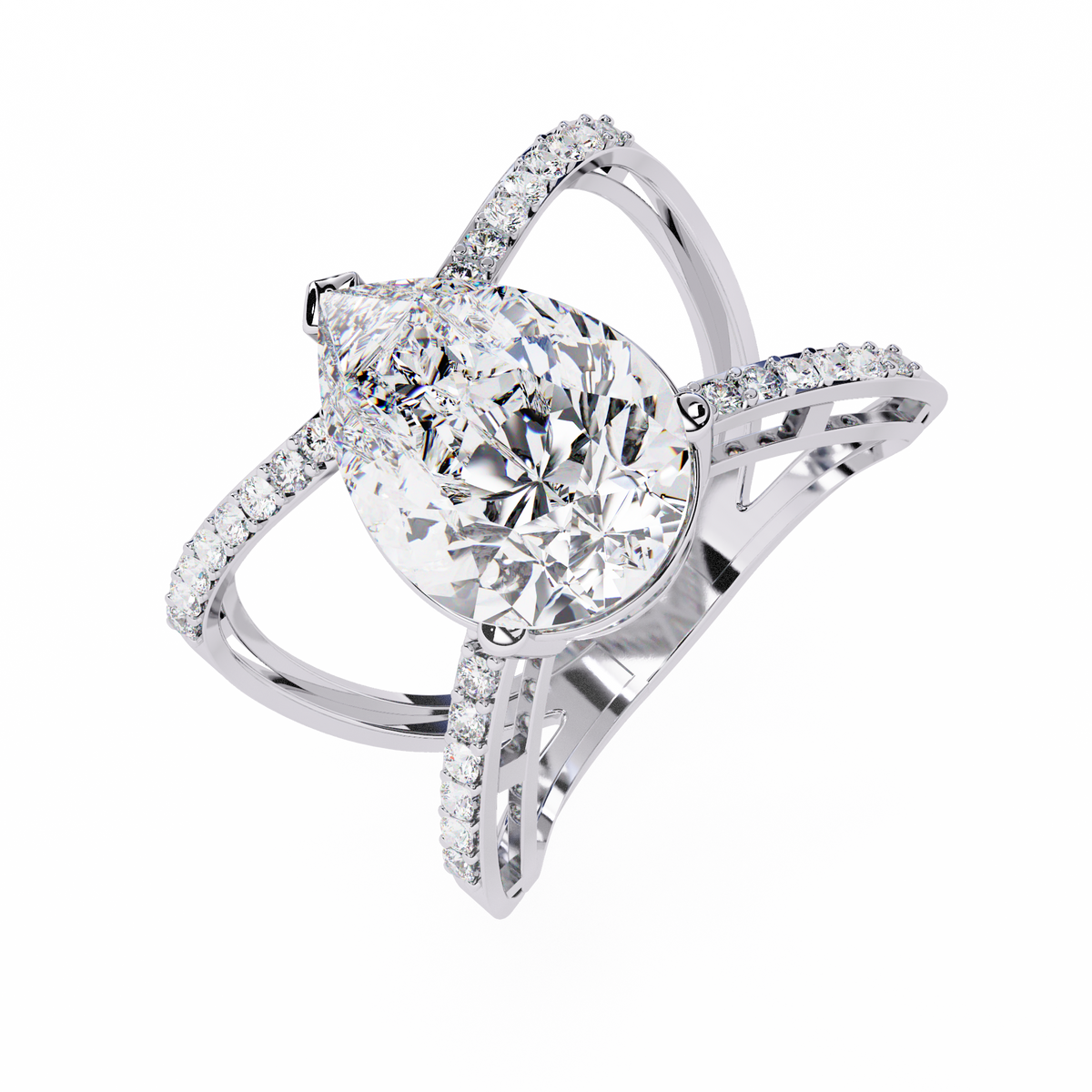 Reverra 14K Pear Diamond Criss Cross Engagement Ring, CTTW-4.62