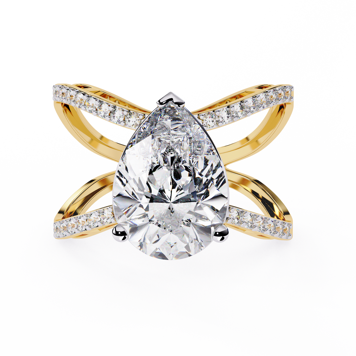 Reverra 14K Pear Diamond Criss Cross Engagement Ring, CTTW-4.62
