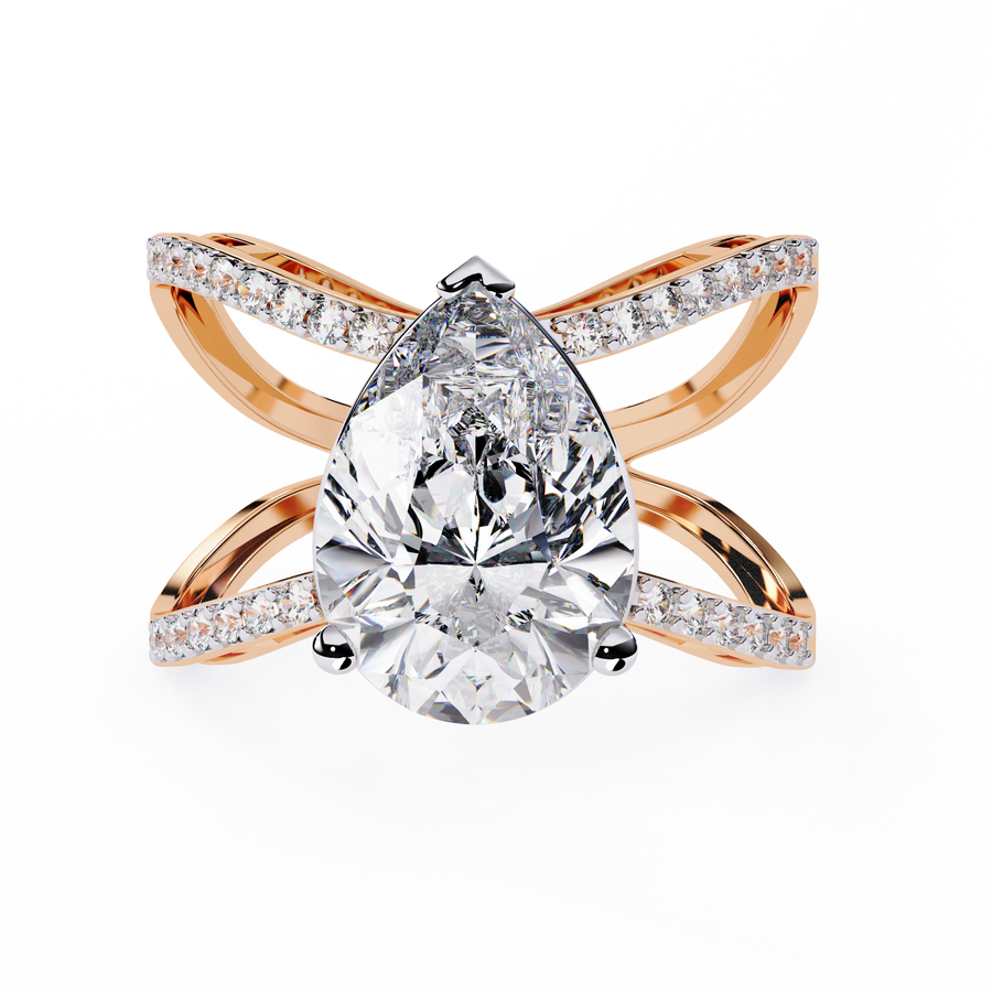Reverra 14K Gold Pear & Round Lab Grown Diamond Criss Cross Engagement Ring for Women, CTTW-4.62