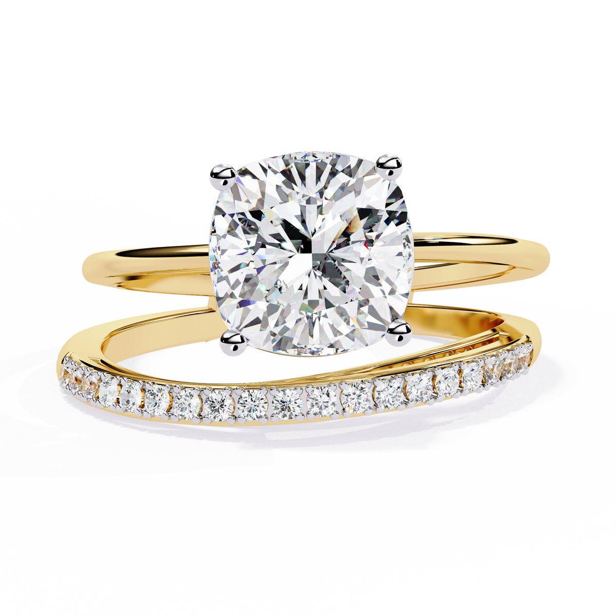 Reverra 14K Gold Cushion & Round Lab Grown Diamond Classic Solitaire Engagement Ring for Women, CTTW-2.41