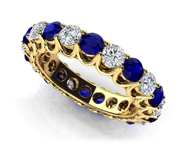 Reverra 14K Gold Round IGI Certified Lab Diamond Unique Shared Prong & Gems Eternity Ring