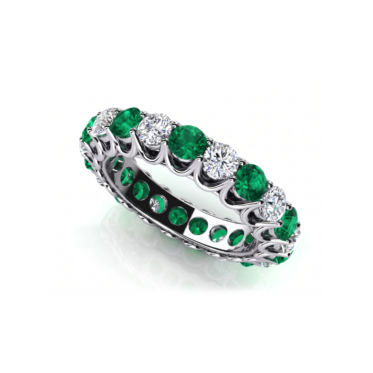 Reverra 14K Gold Round IGI Certified Lab Diamond Unique Shared Prong & Gems Eternity Ring, CTTW-1.22