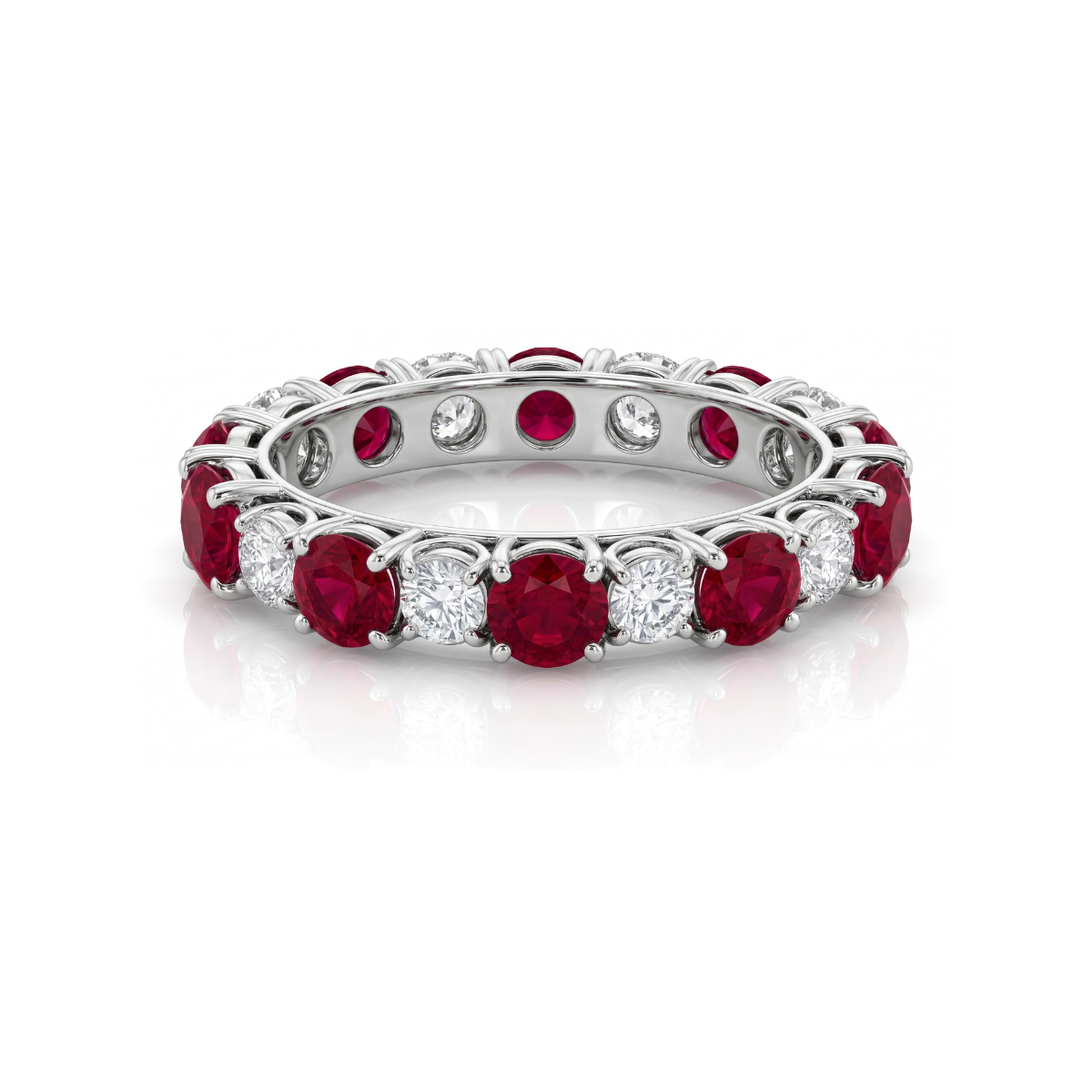 Reverra 14K Gold Round IGI Certified Lab Diamond Unique Shared Prong & Gems Eternity Ring, CTTW-1.22