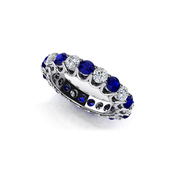 Reverra 14K Gold Round IGI Certified Lab Diamond Unique Shared Prong & Gems Eternity Ring, CTTW-1.22