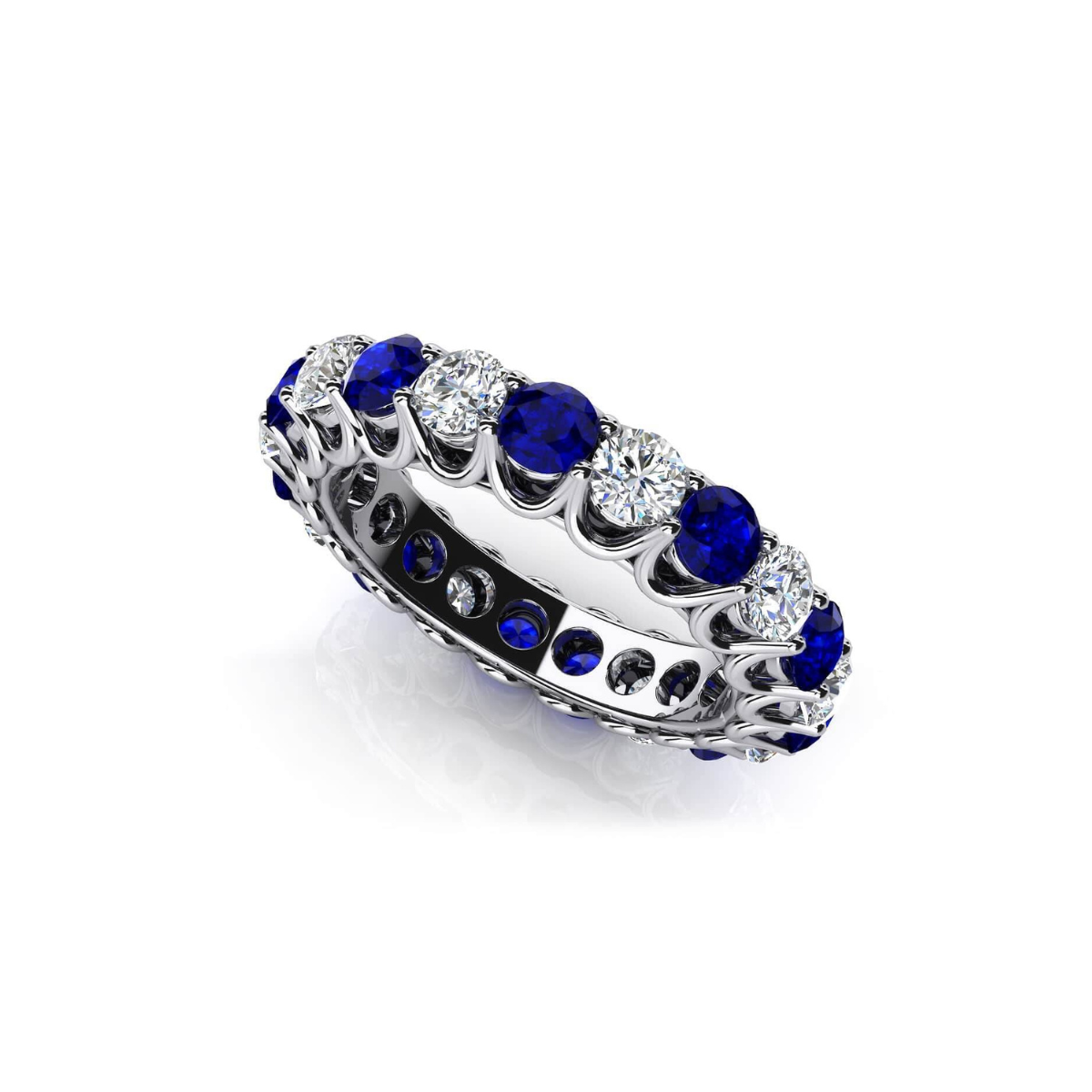 Reverra 14K Gold Round IGI Certified Lab Diamond Unique Shared Prong & Gems Eternity Ring, CTTW-1.22