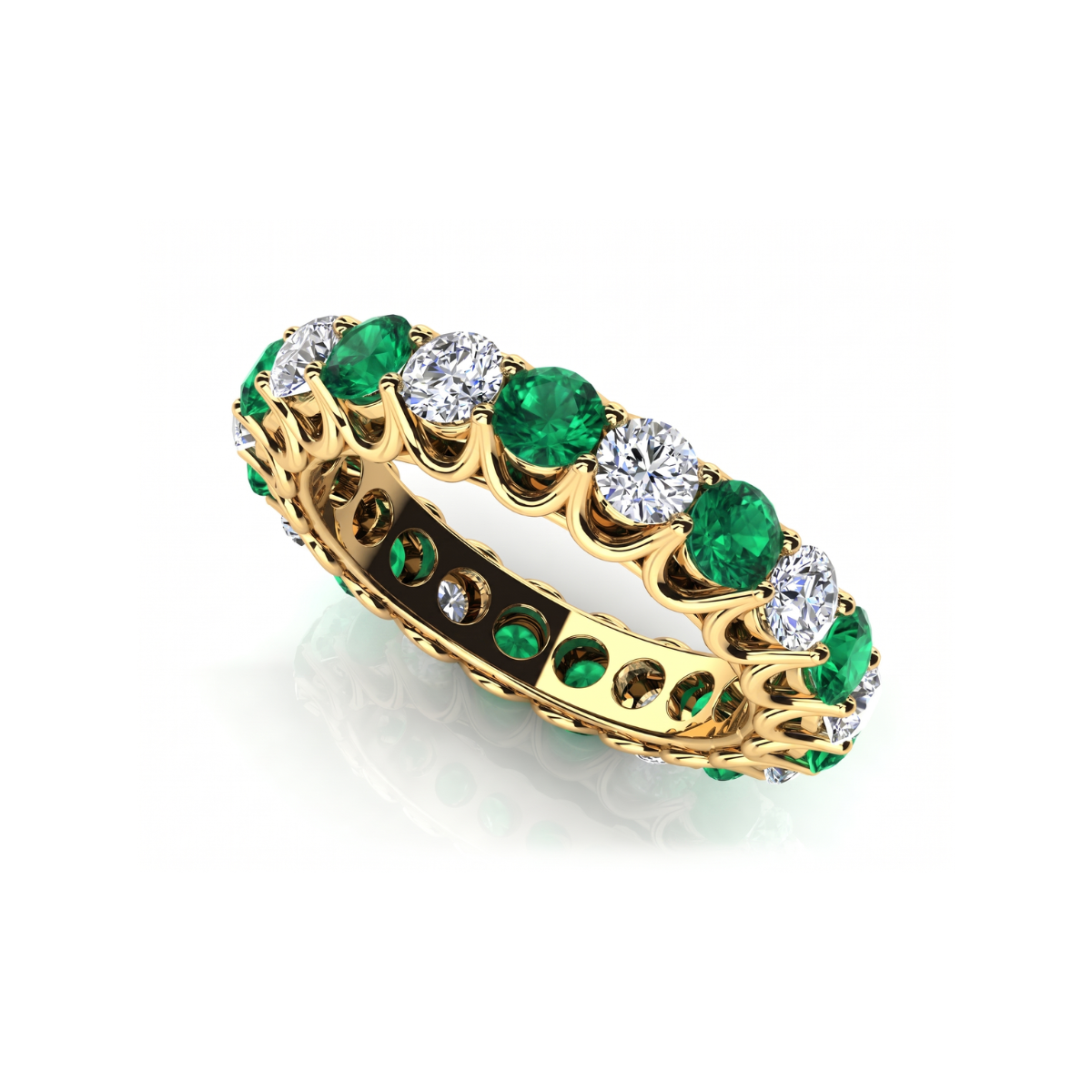 Reverra 14K Gold Round IGI Certified Lab Diamond Unique Shared Prong & Gems Eternity Ring, CTTW-1.22