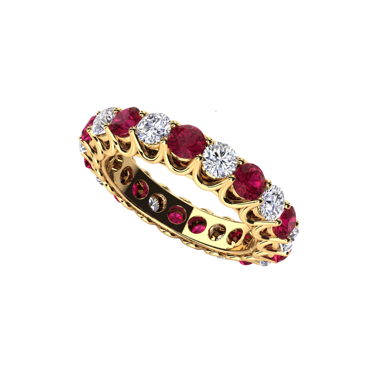 Reverra 14K Gold Round IGI Certified Lab Diamond Unique Shared Prong & Gems Eternity Ring, CTTW-1.22