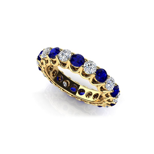 Reverra 14K Gold Round IGI Certified Lab Diamond Unique Shared Prong & Gems Eternity Ring, CTTW-1.22