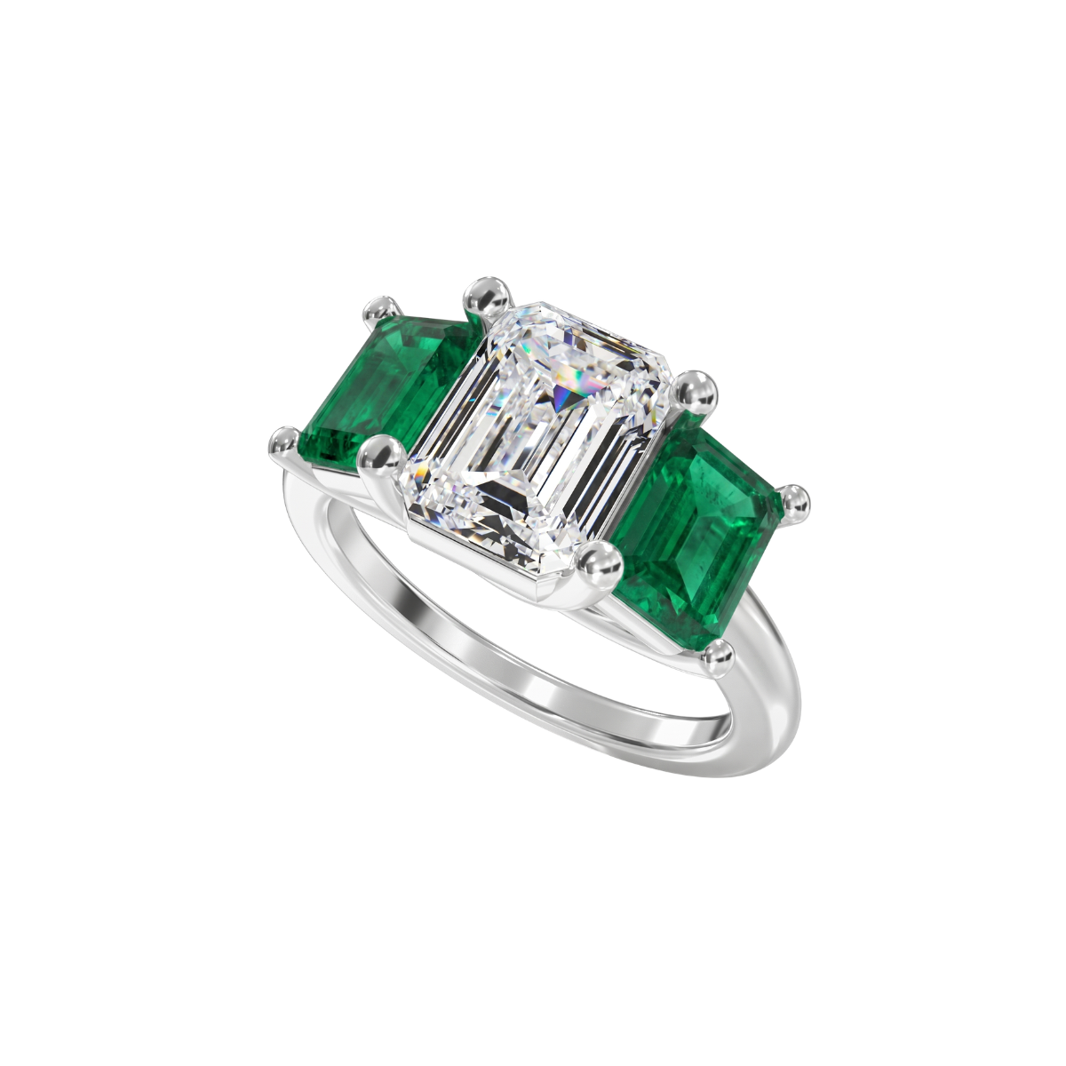 Reverra 14K Gold Emerald Cut IGI Certified Lab Diamond Center with Gemstone Side Accents  Anniversary Ring, CTTW-2