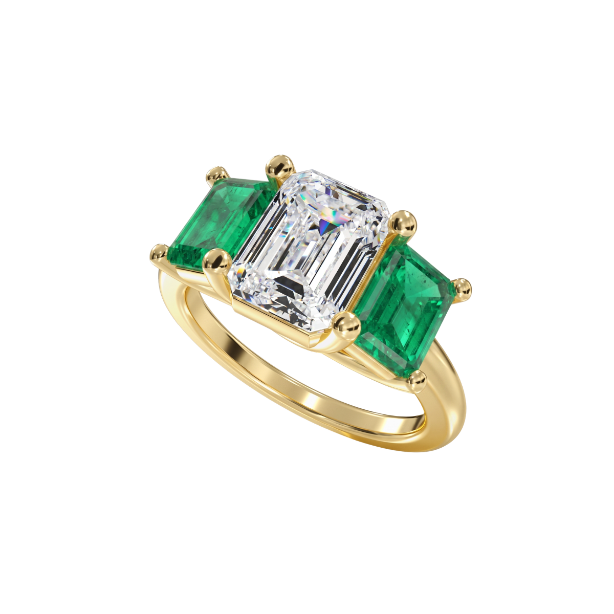 Reverra 14K Gold Emerald Cut IGI Certified Lab Diamond Center with Gemstone Side Accents  Anniversary Ring, CTTW-2