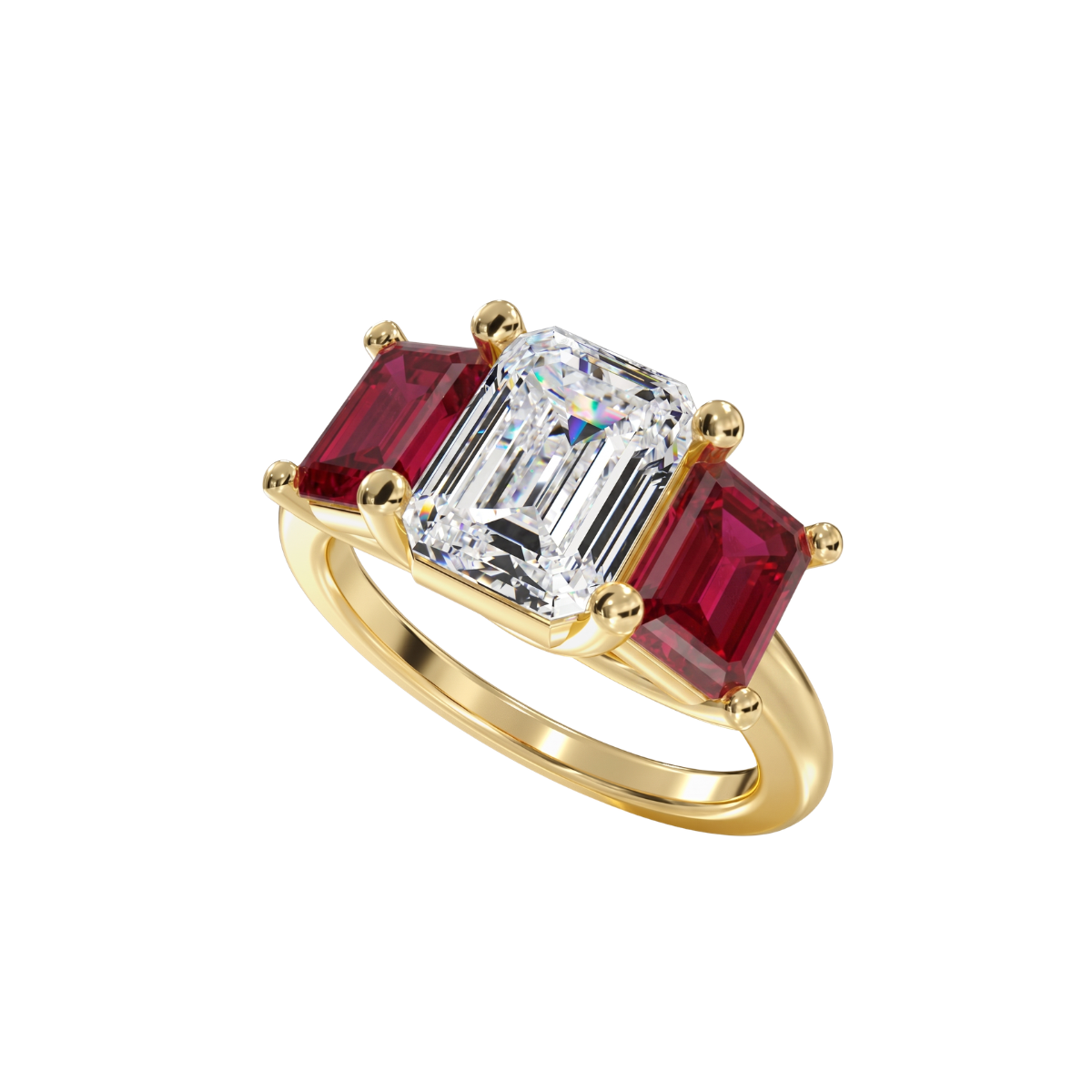 Reverra 14K Gold Emerald Cut IGI Certified Lab Diamond Center with Gemstone Side Accents  Anniversary Ring, CTTW-2