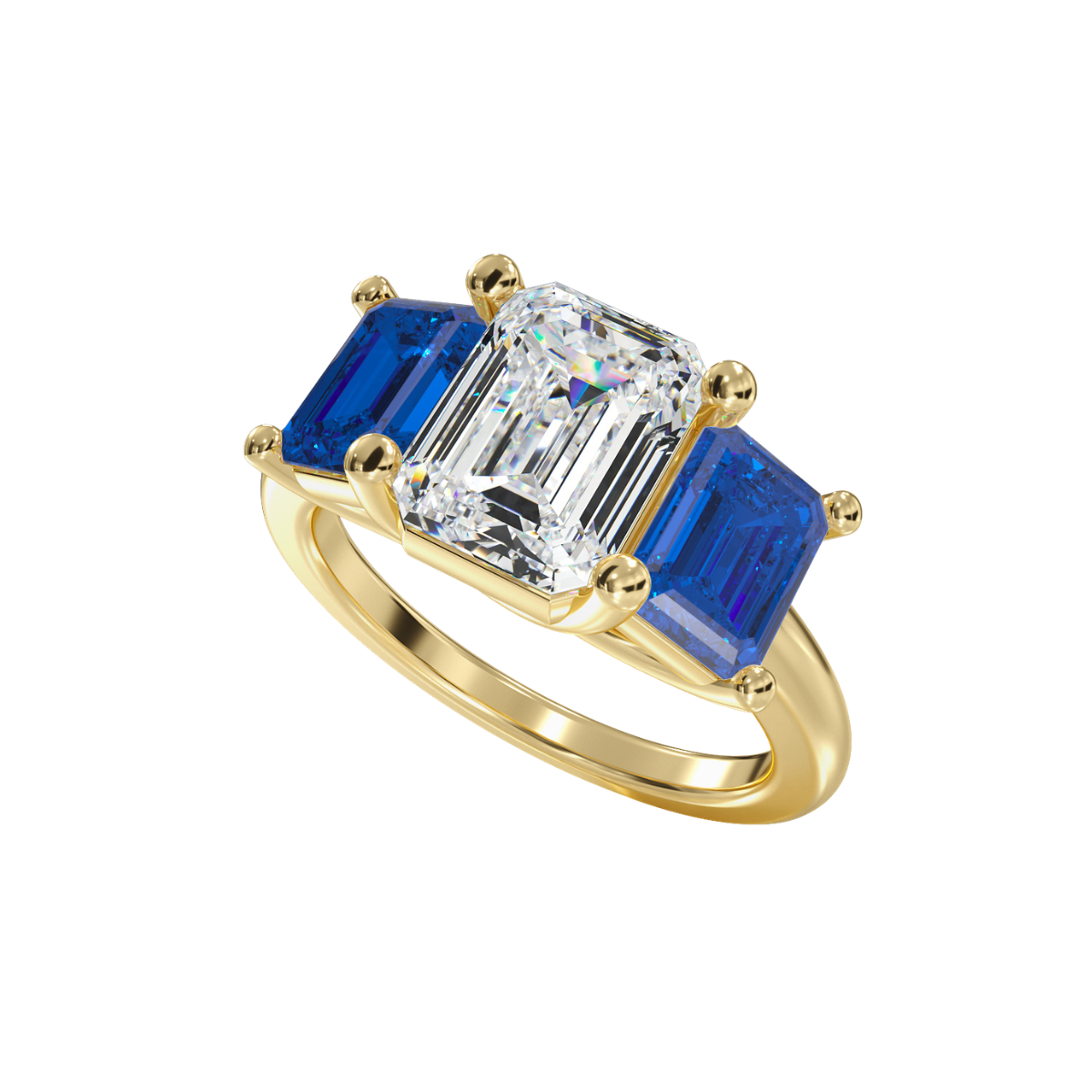 Reverra 14K Gold Emerald Cut IGI Certified Lab Diamond Center with Gemstone Side Accents  Anniversary Ring, CTTW-2