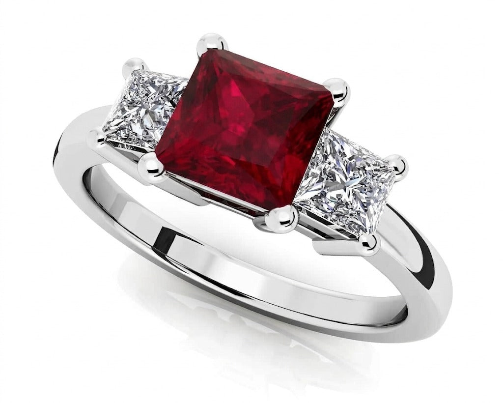 Reverra 14K Gold Princess IGI Certified Lab Diamond 3 Stone Gems Ring, CTTW-1.23