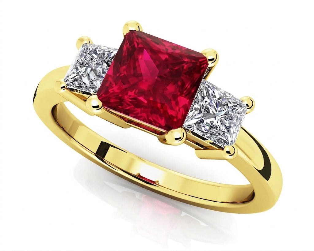 Reverra 14K Gold Princess IGI Certified Lab Diamond 3 Stone Gems Ring, CTTW-1.23