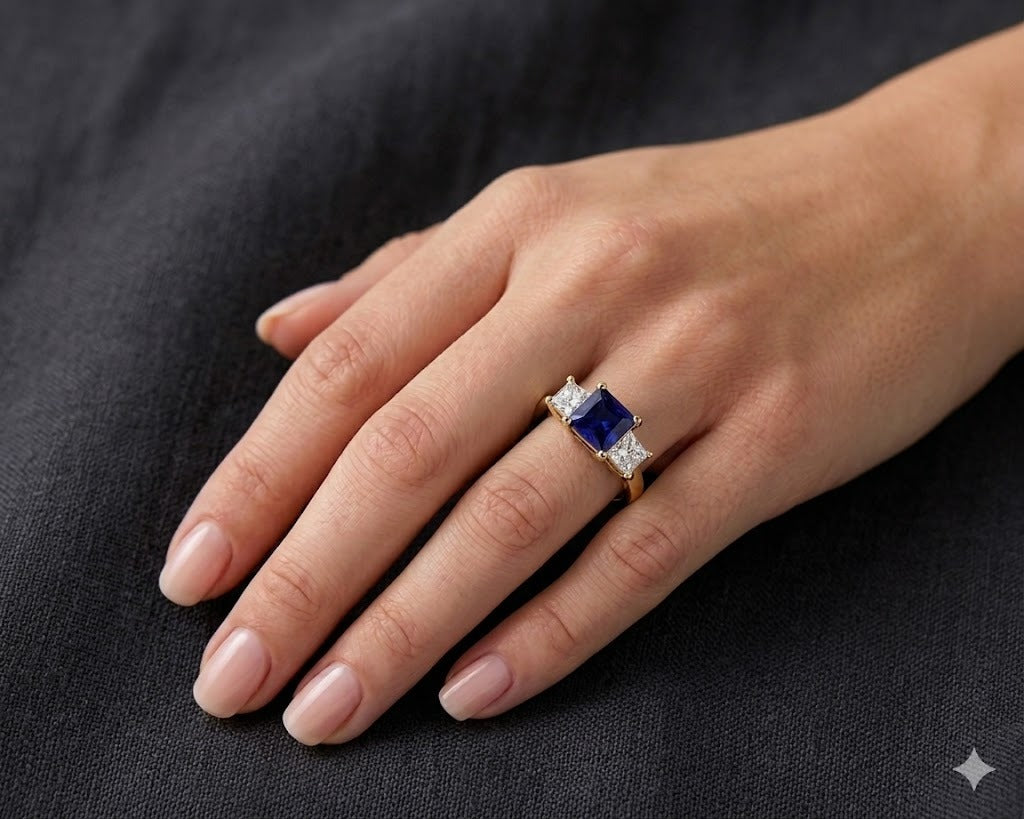 Reverra 14K Gold Princess IGI Certified Lab Diamond 3 Stone Gems Ring, CTTW-1.23