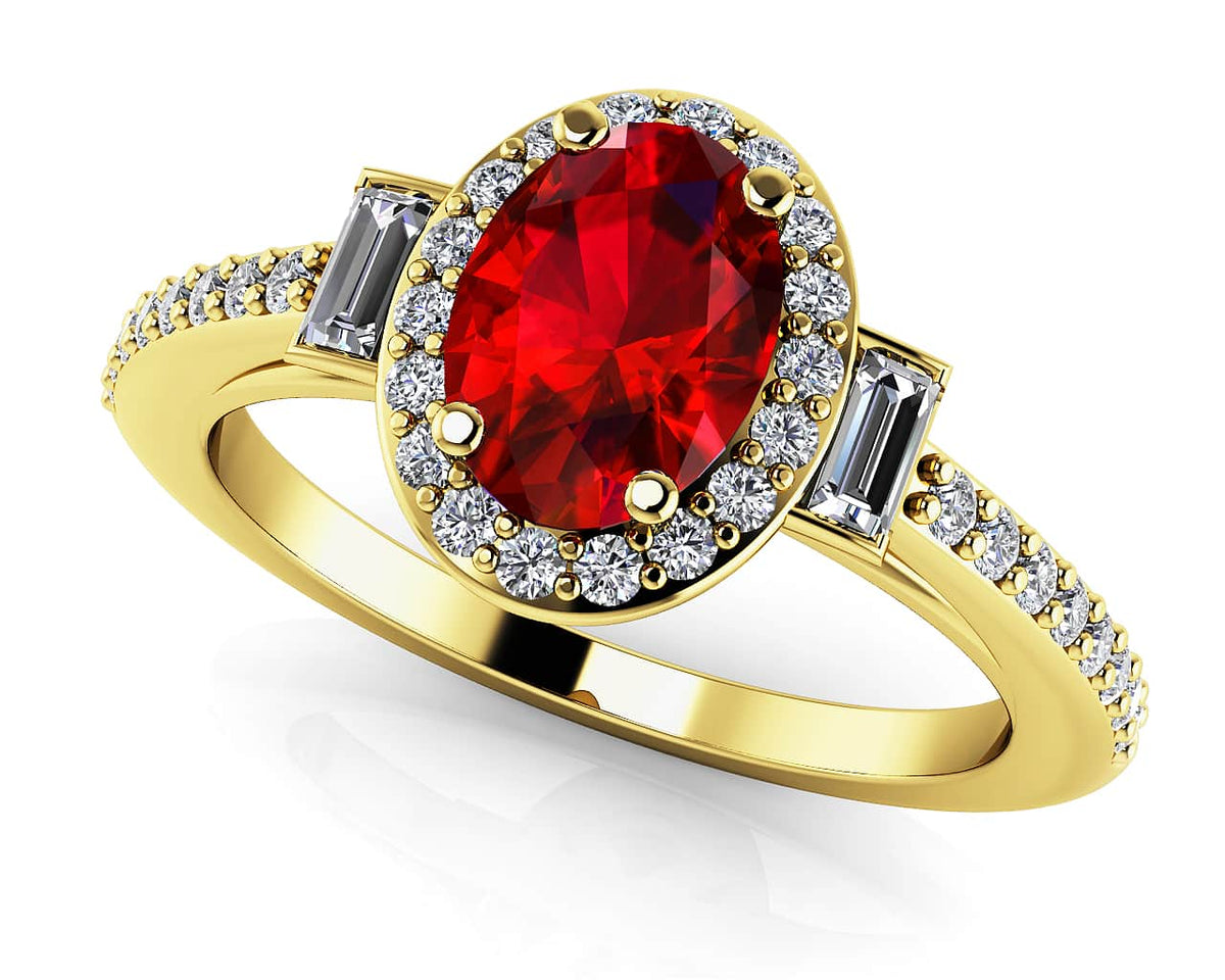 Reverra 14K Gold Oval With Baguettes Gemstone IGI Certified Lab Diamond Classic Engagement Ring,CTTW-0.94