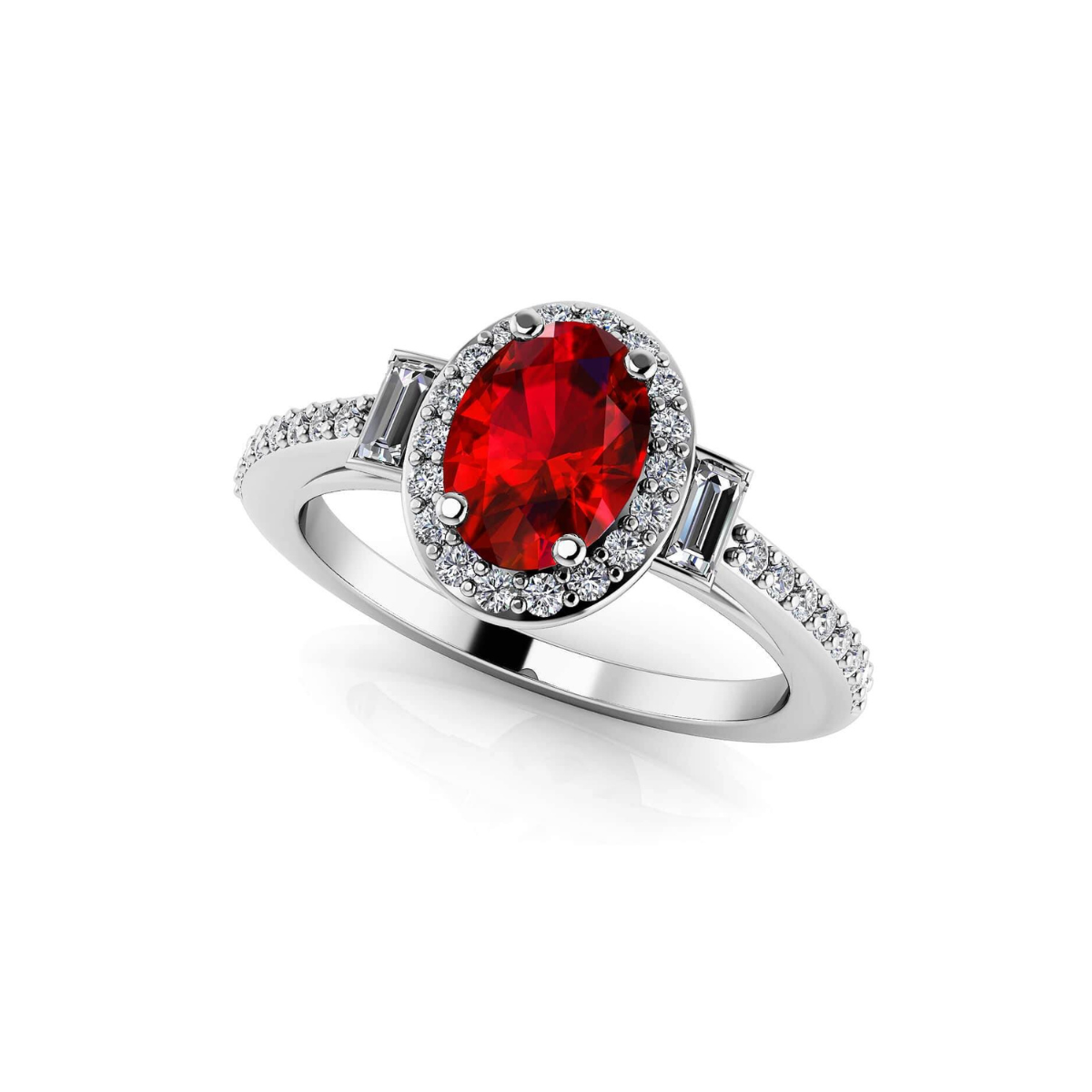 Reverra 14K Gold Oval With Baguettes Gemstone IGI Certified Lab Diamond Classic Engagement Ring,CTTW-0.94
