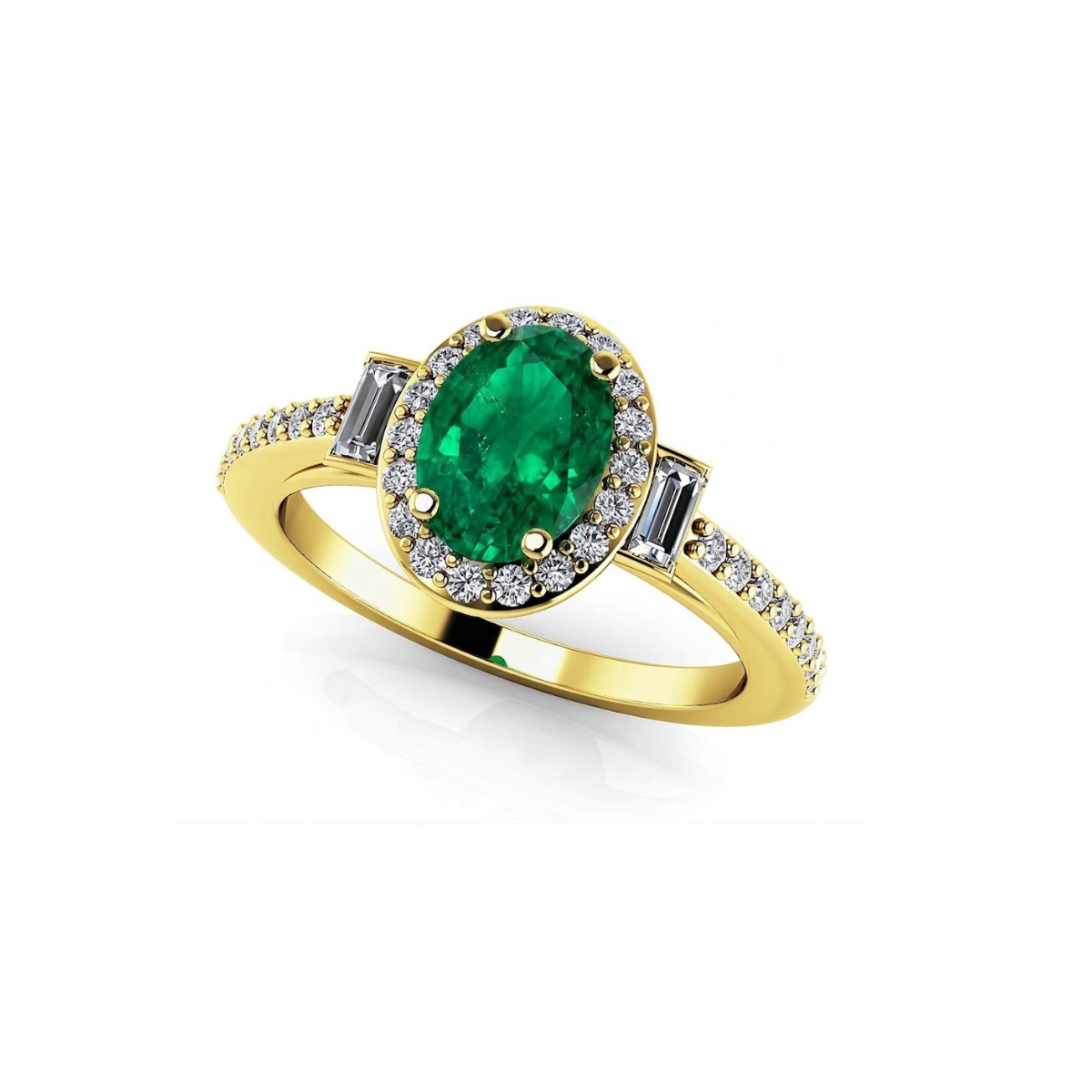 Reverra 14K Gold Oval With Baguettes Gemstone IGI Certified Lab Diamond Classic Engagement Ring,CTTW-0.94