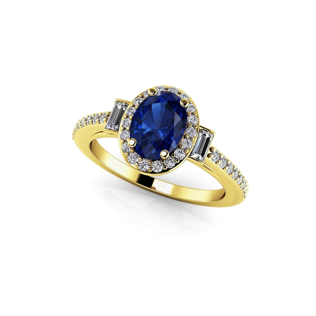 Reverra 14K Gold Oval With Baguettes Gemstone IGI Certified Lab Diamond Classic Engagement Ring,CTTW-0.94