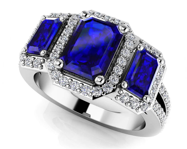 Reverra 14K Gold Emerald Cut IGI Certified Lab Diamond Gemstone And Diamond Halo Ring, CTTW-1.49