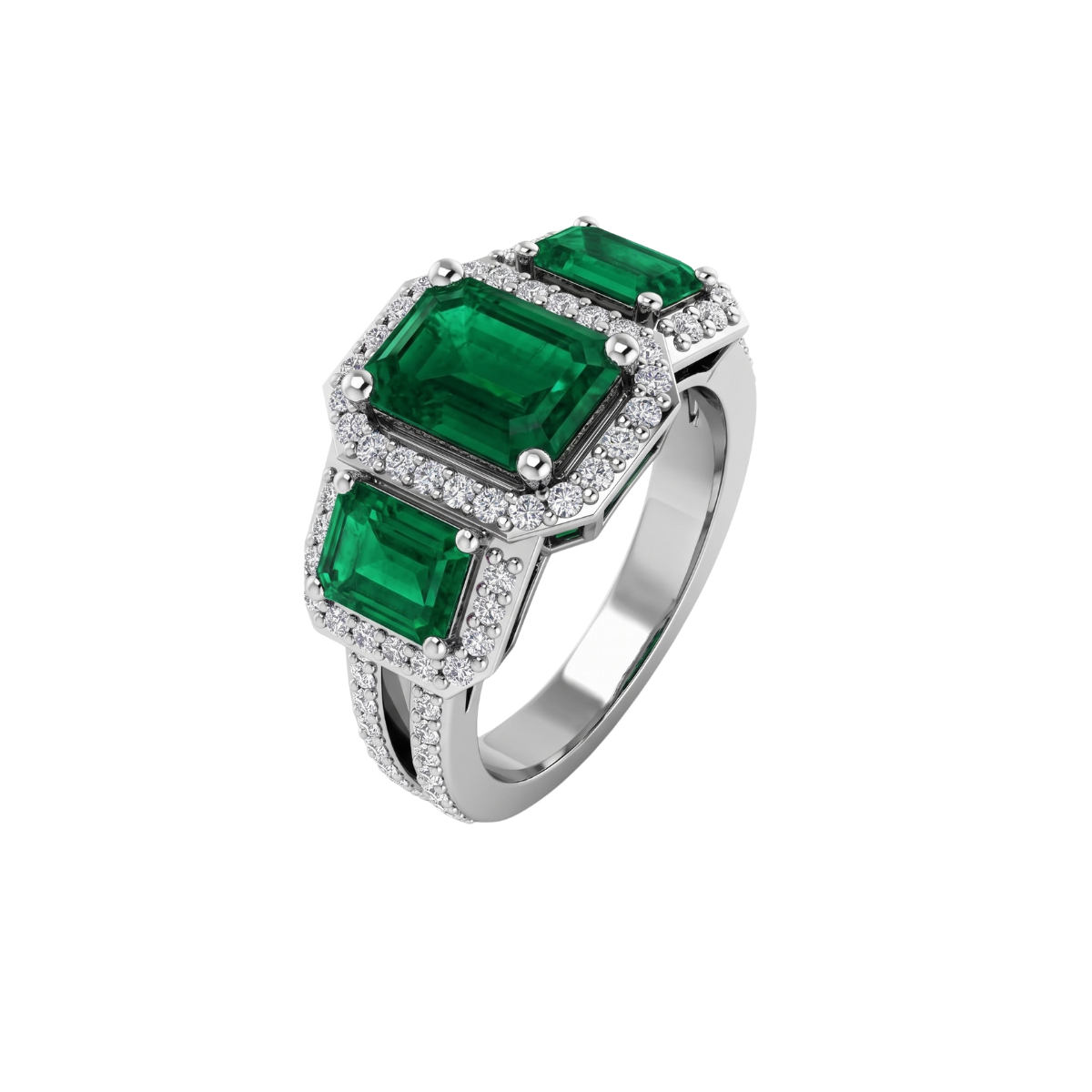 Reverra 14K Gold Emerald Cut IGI Certified Lab Diamond Gemstone And Diamond Halo Ring, CTTW-1.49