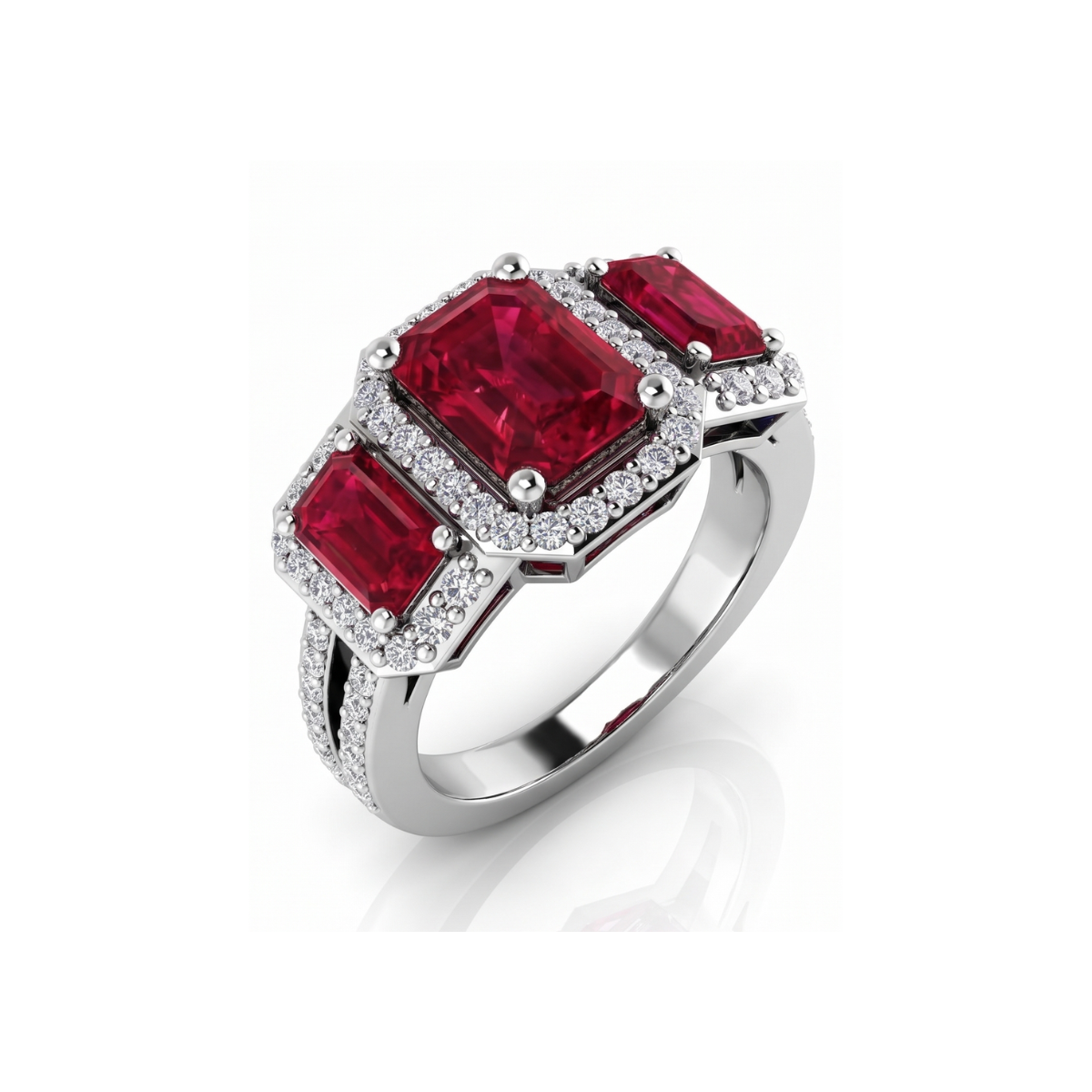 Reverra 14K Gold Emerald Cut IGI Certified Lab Diamond Gemstone And Diamond Halo Ring, CTTW-1.49