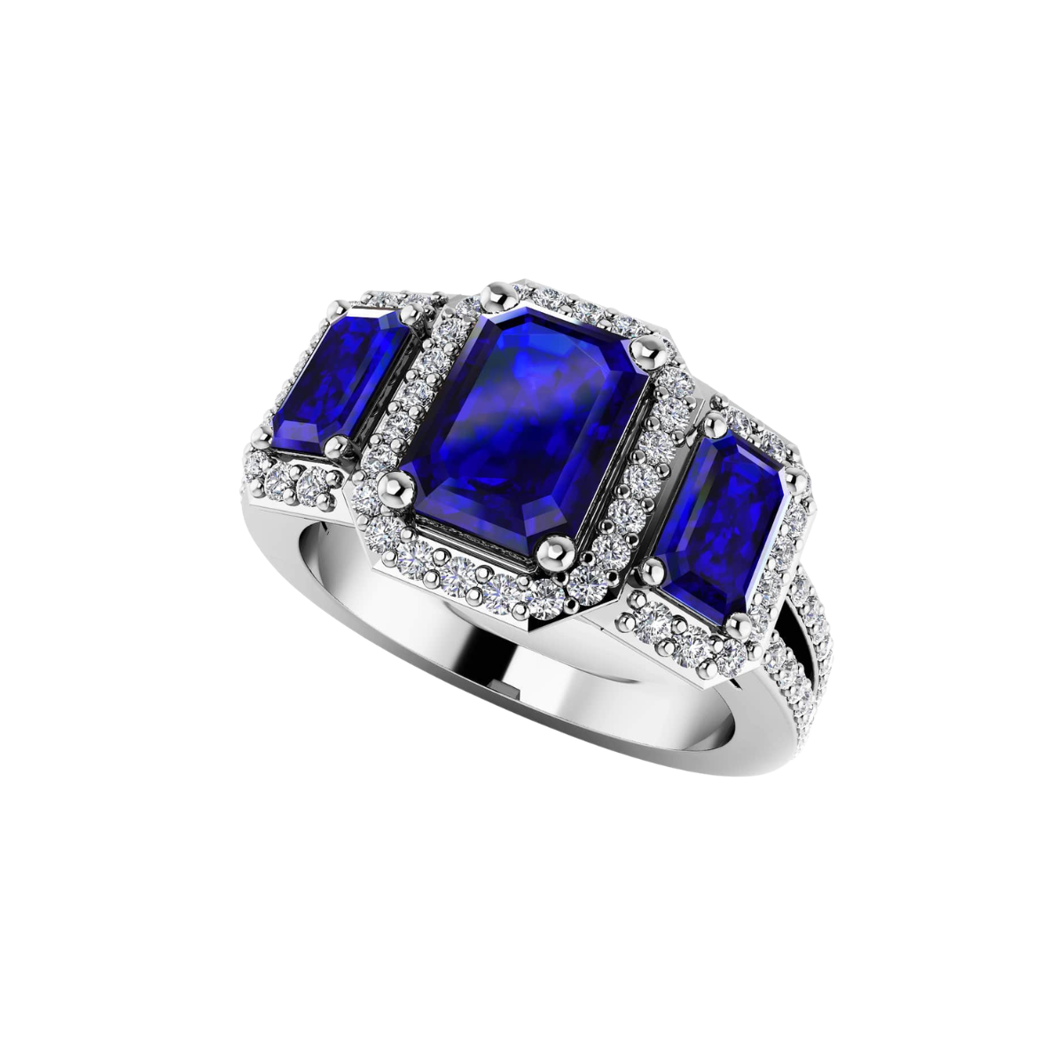 Reverra 14K Gold Emerald Cut IGI Certified Lab Diamond Gemstone And Diamond Halo Ring, CTTW-1.49