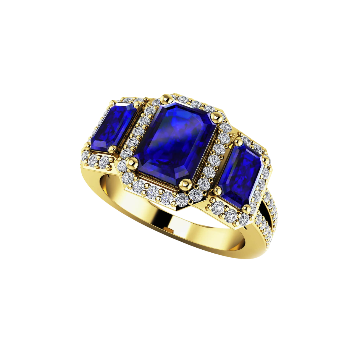 Reverra 14K Gold Emerald Cut IGI Certified Lab Diamond Gemstone And Diamond Halo Ring, CTTW-1.49