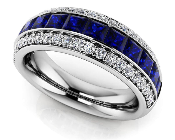 Reverra 14K Gold Princess & Round Cut IGI Certified Lab Diamond Three Row Gemstone & Diamond Fashion Ring, CTTW-1.07