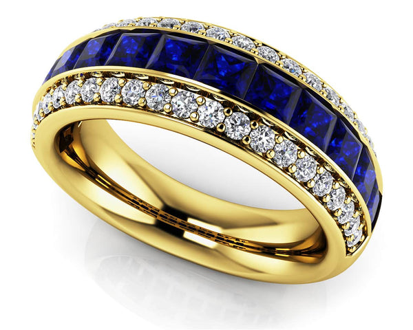 Reverra 14K Gold Princess & Round Cut IGI Certified Lab Diamond Three Row Gemstone & Diamond Fashion Ring, CTTW-1.07