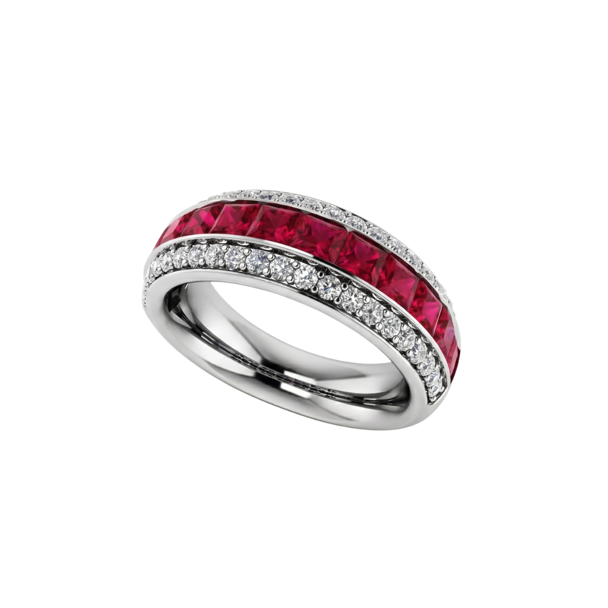 Reverra 14K Gold Princess & Round Cut IGI Certified Lab Diamond Three Row Gemstone & Diamond Fashion Ring, CTTW-1.07