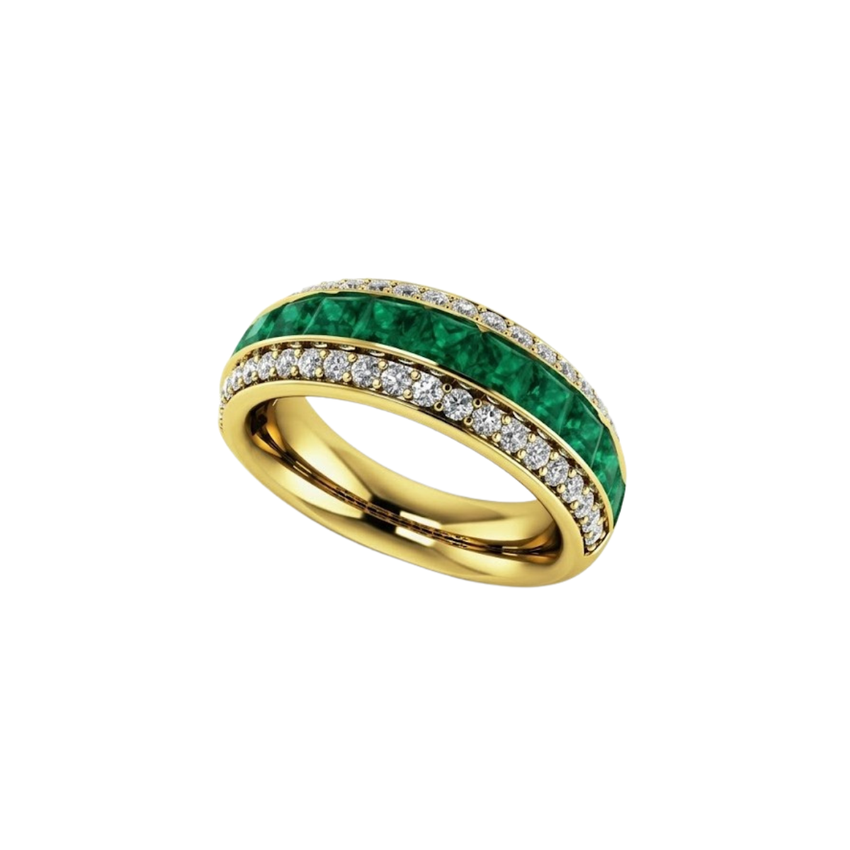 Reverra 14K Gold Princess & Round Cut IGI Certified Lab Diamond Three Row Gemstone & Diamond Fashion Ring, CTTW-1.07