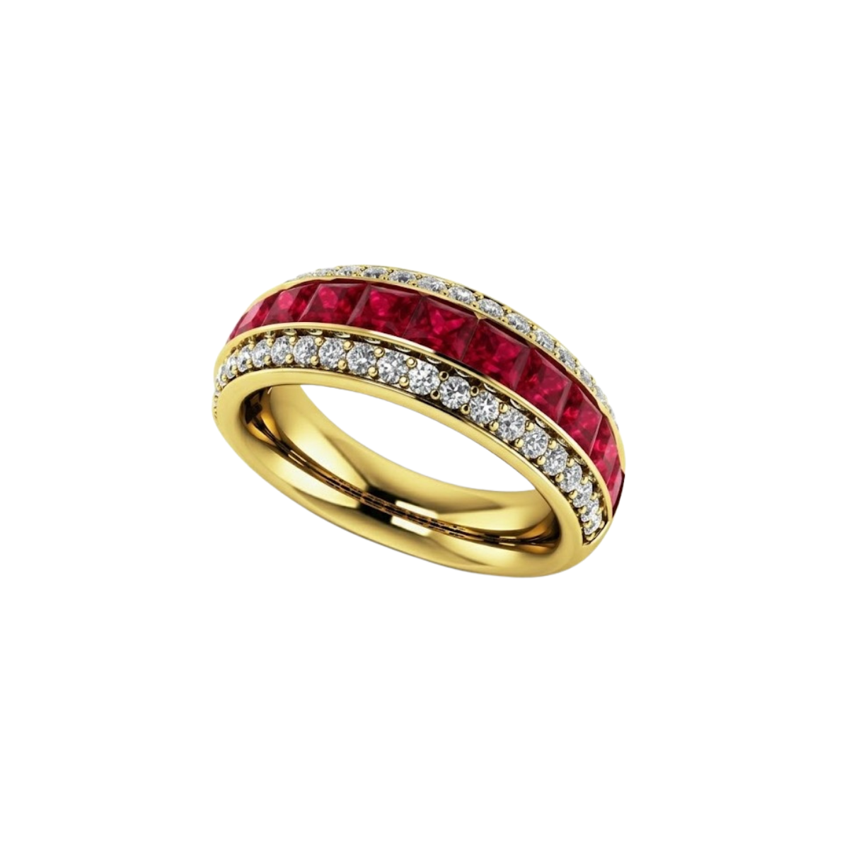 Reverra 14K Gold Princess & Round Cut IGI Certified Lab Diamond Three Row Gemstone & Diamond Fashion Ring, CTTW-1.07