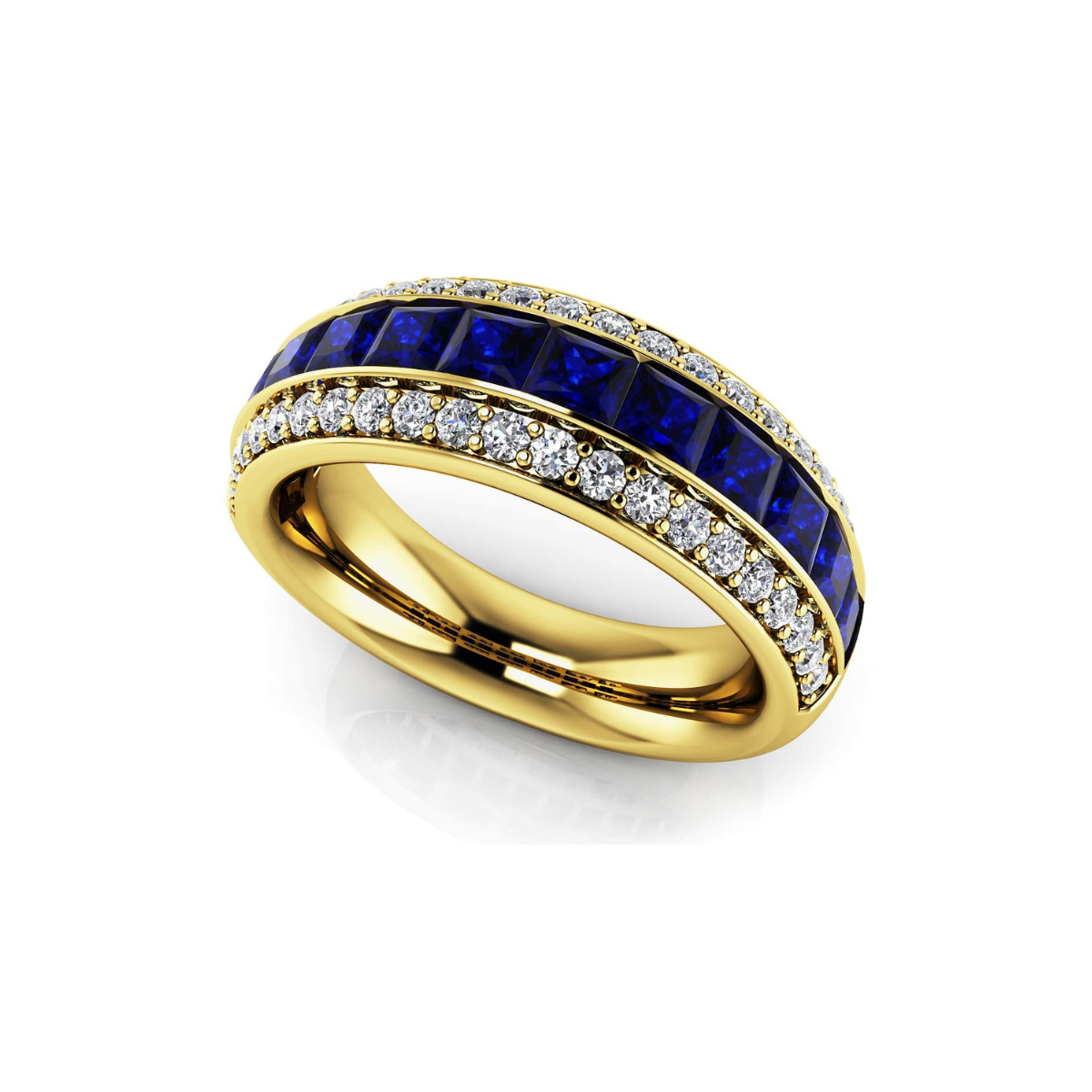 Reverra 14K Gold Princess & Round Cut IGI Certified Lab Diamond Three Row Gemstone & Diamond Fashion Ring, CTTW-1.07