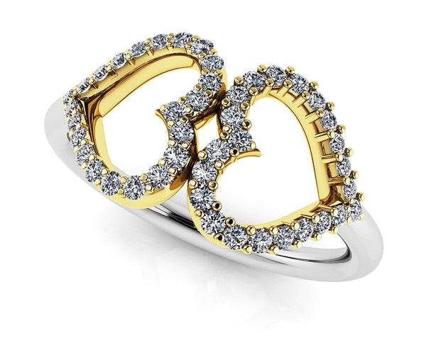 Reverra 14K Gold Round IGI Certified Lab Diamond Twin Hearts Diamond Fashion Ring, CTTW-0.22