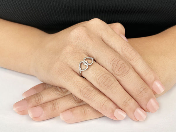 Reverra 14K Gold Round IGI Certified Lab Diamond Twin Hearts Diamond Fashion Ring, CTTW-0.22