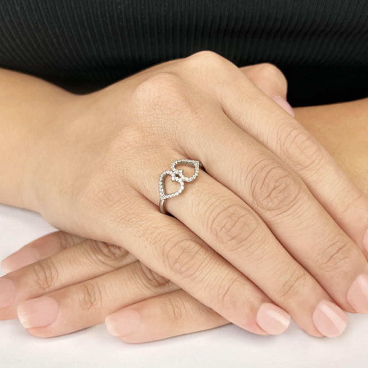 Reverra 14K Gold Round IGI Certified Lab Diamond Twin Hearts Diamond Fashion Ring, CTTW-0.22