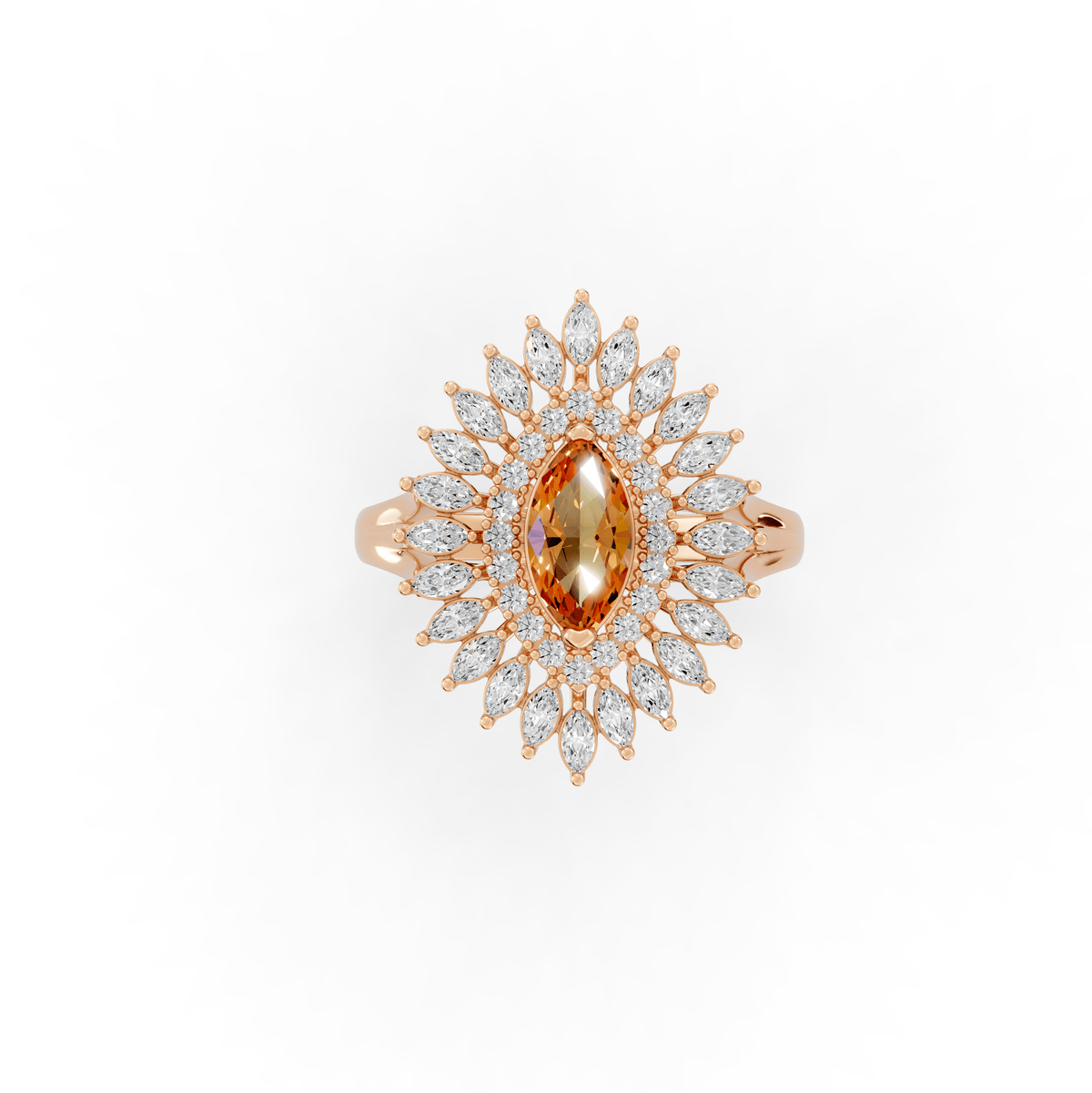 Reverra 14K Gold Round & Marquie Lab Grown Diamond Sunburst Halo Floral Accent Wedding Ring, CTTW-1.65