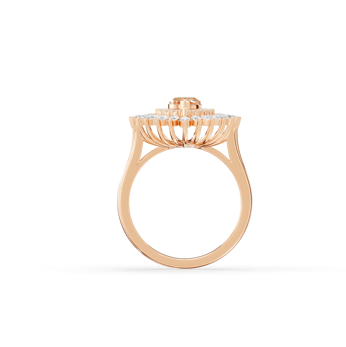 Reverra 14K Gold Round & Marquie Lab Grown Diamond Sunburst Halo Floral Accent Wedding Ring, CTTW-1.65
